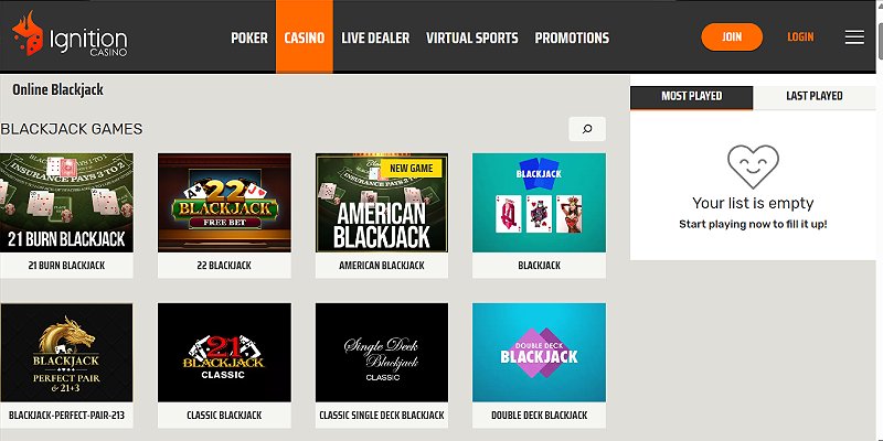 Ignition Casino Blackjack Interface
